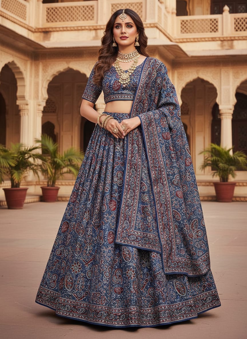 Dola Silk Ajrakh Printed Fabric