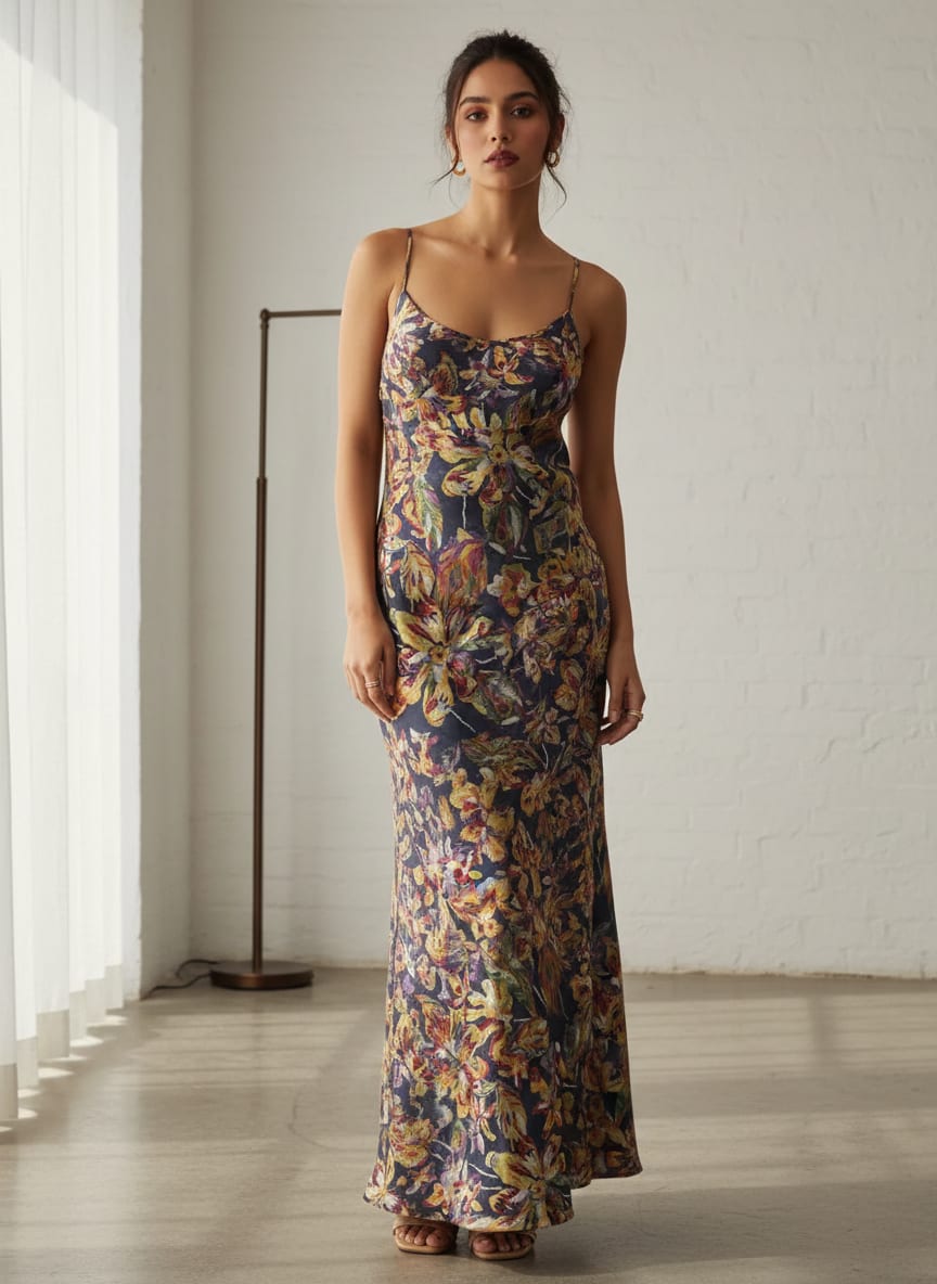 Floral Printed Dola Silk Fabric