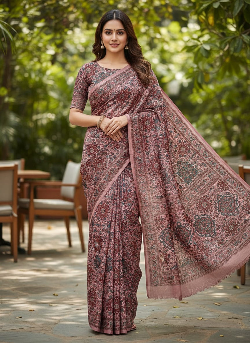 Dola Silk Pink Floral Printed Fabric