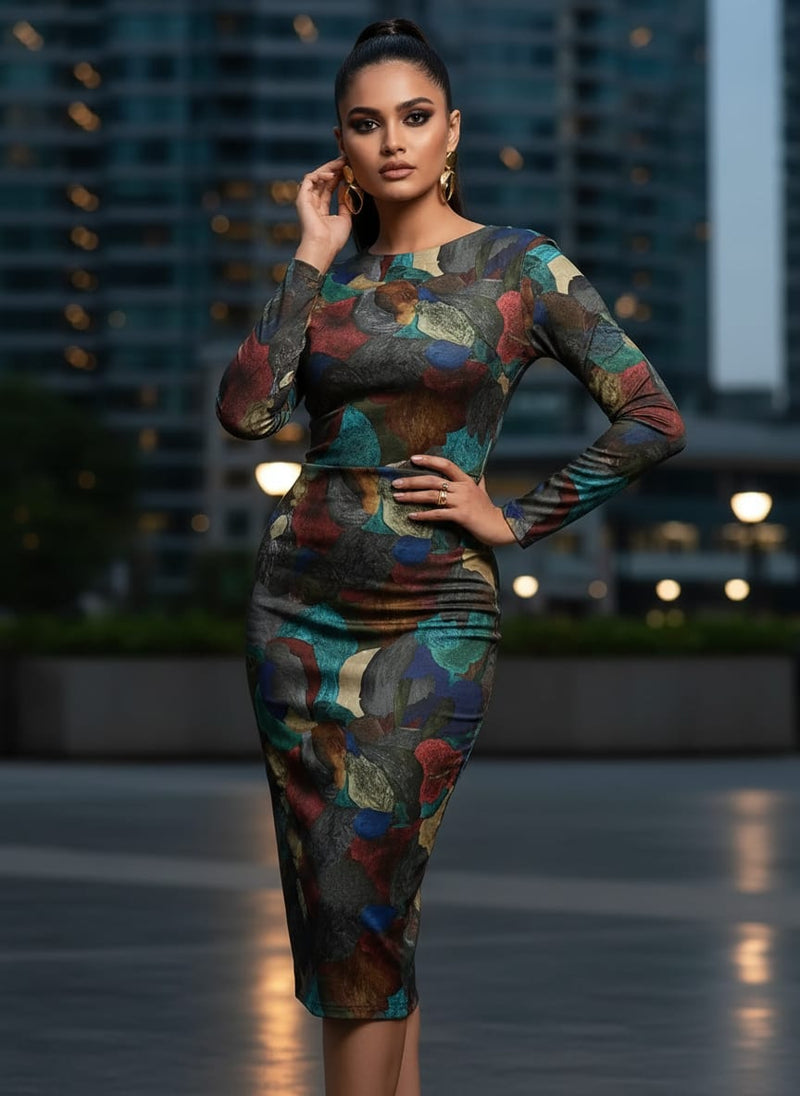 Abstract Print Crepe Fabric