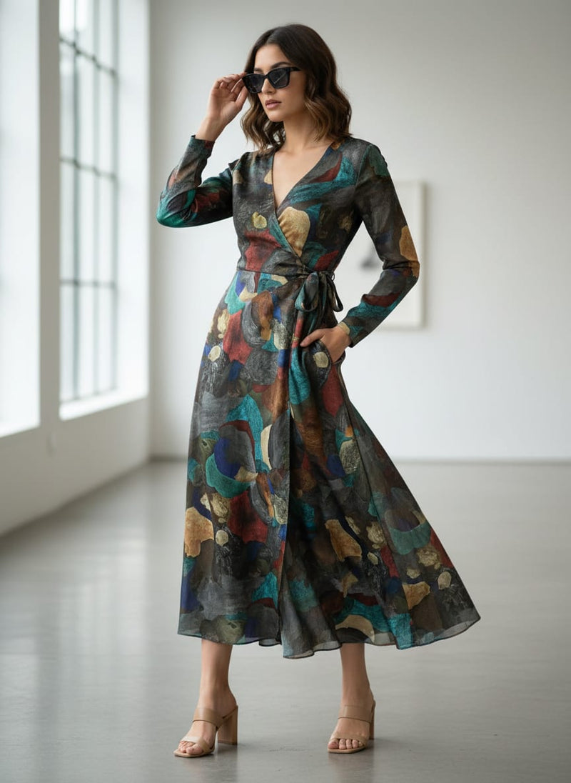 Abstract Print Crepe Fabric