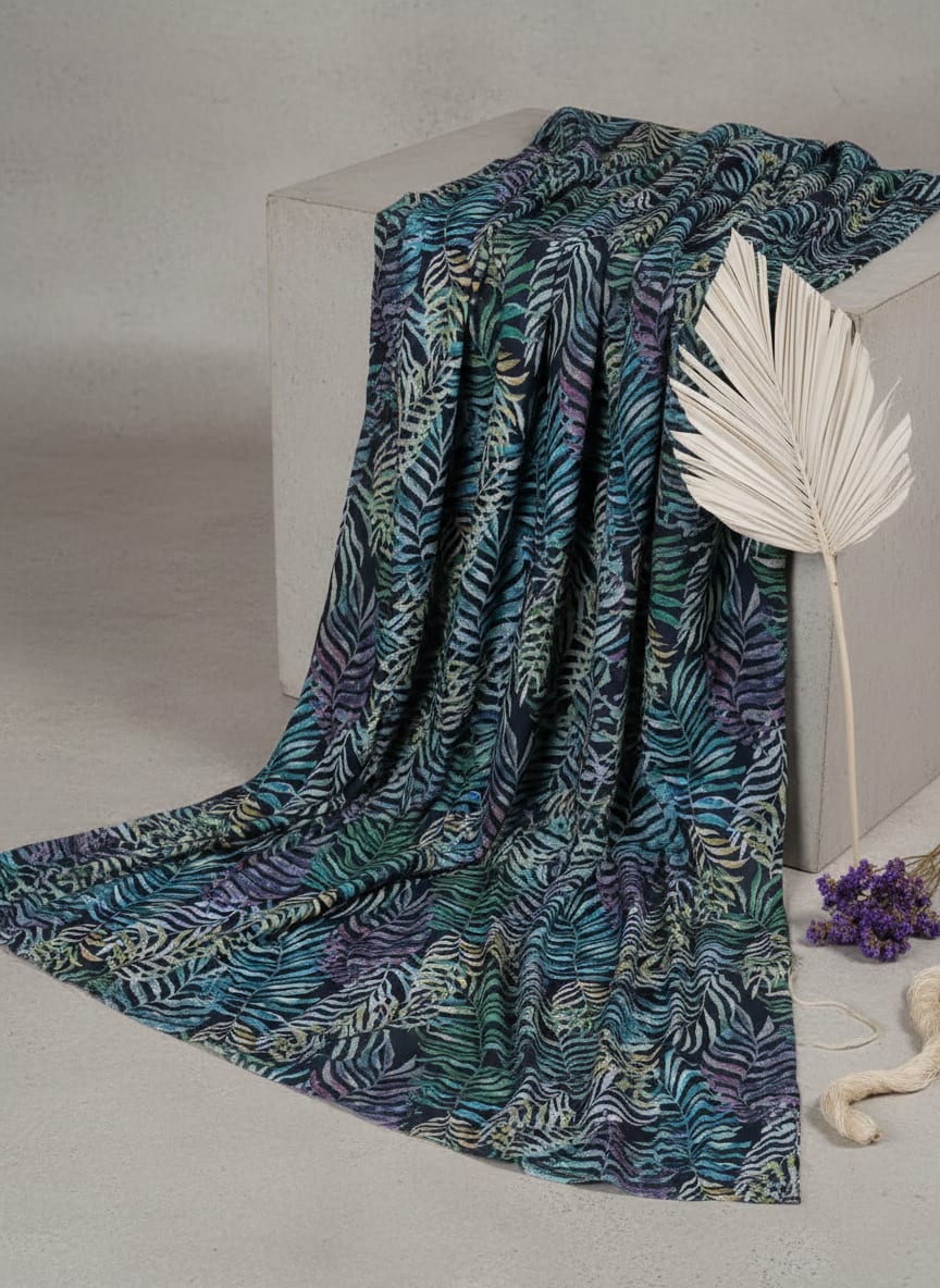 Tropical Leaves French Crepe Fabric