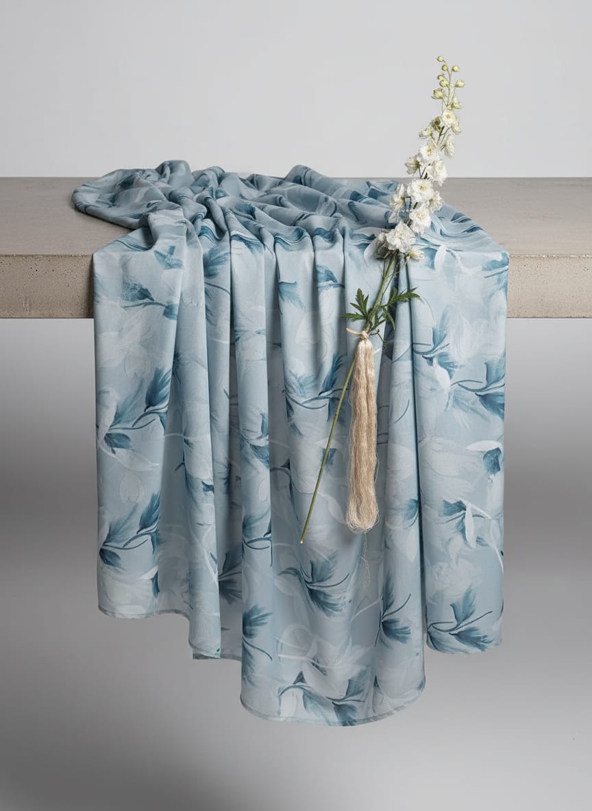 Light Blue Floral French Crepe Fabric