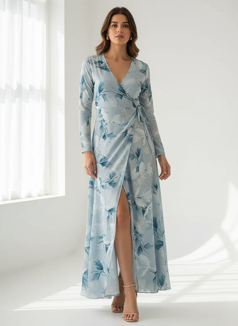Light Blue Floral French Crepe Fabric