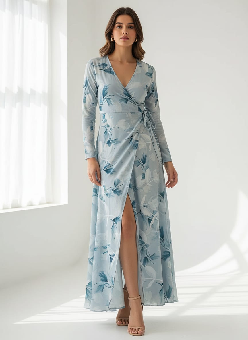 Light Blue Floral French Crepe Fabric
