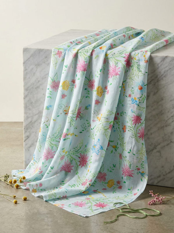 Multicolor Sketchy Wildflower Floral Linen Satin Digital Printed Fabric - Fabric Editorial Studio Flatlay Lookbook - POLI-SA-AA837-110