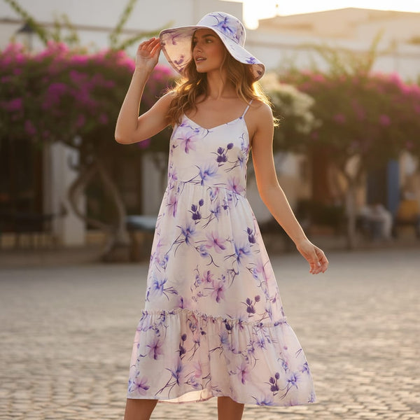 Purple Floral Printed Linen Fabric - alternate view