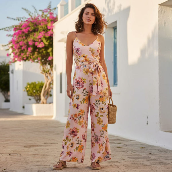 Peach Floral Linen Fabric - alternate view