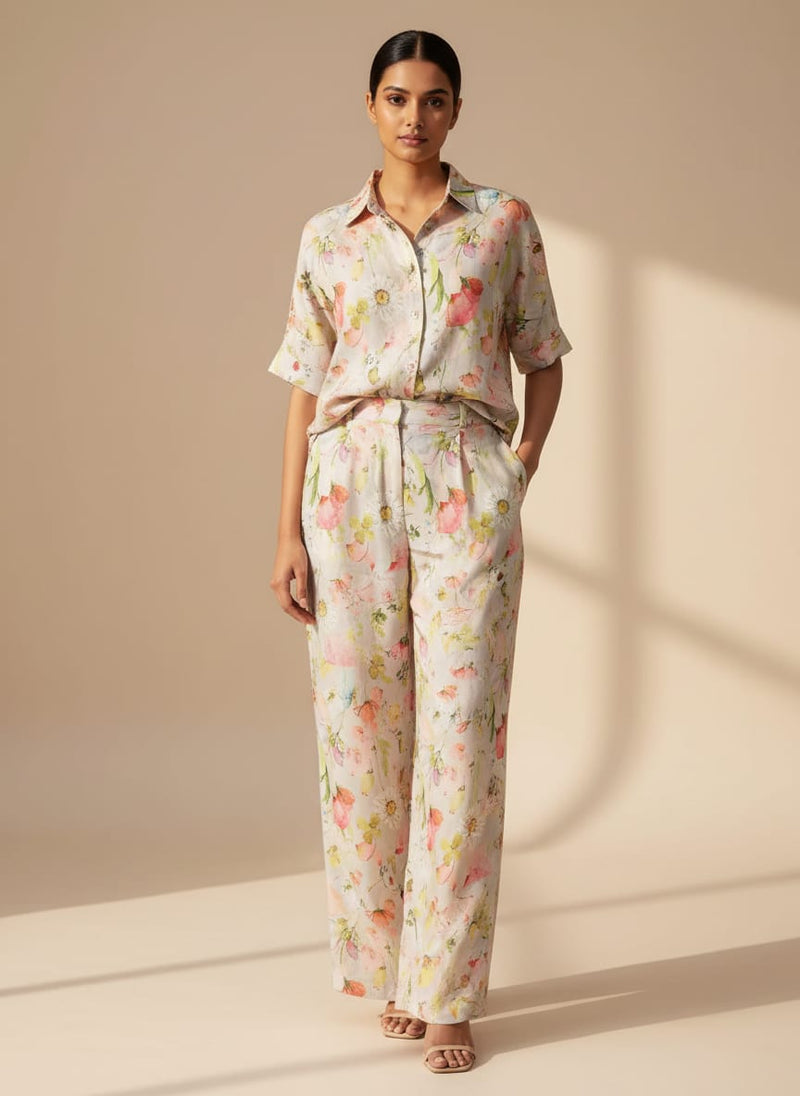 Linen Floral Printed Fabric
