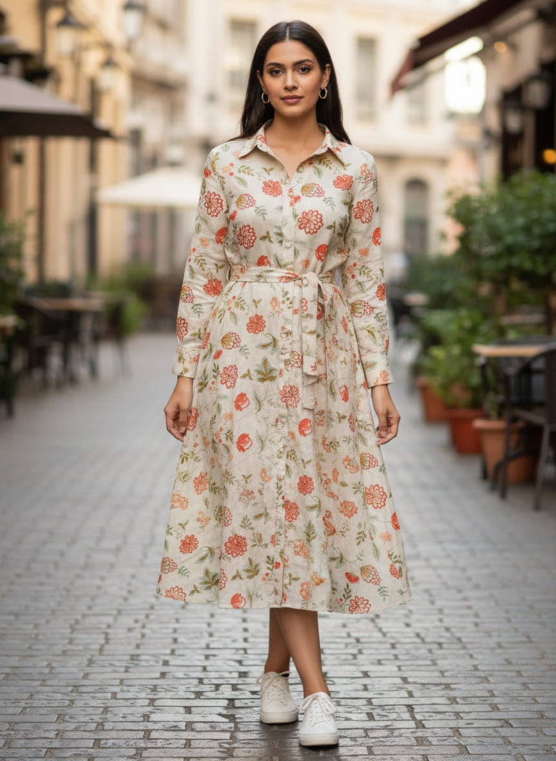 Linen Floral Printed Fabric