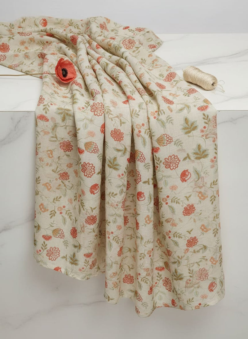 Linen Floral Printed Fabric