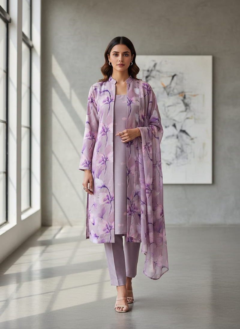 Light Purple Floral French Crepe