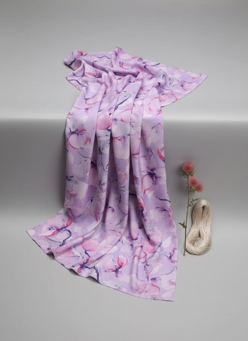 Purple Floral French Crepe Fabric