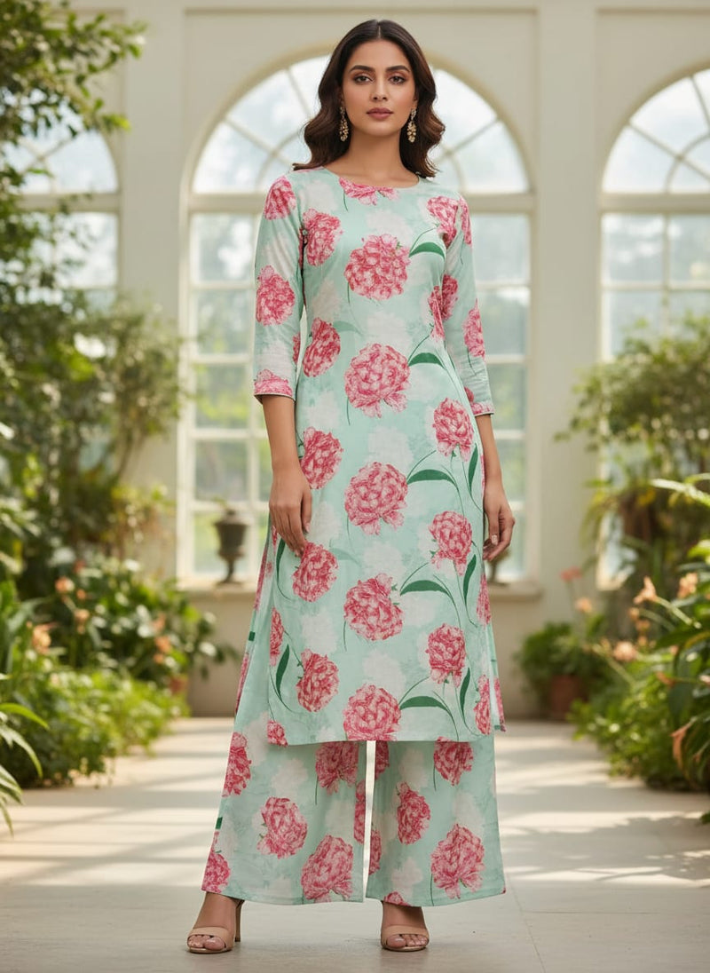Peach Floral Crepe Fabric