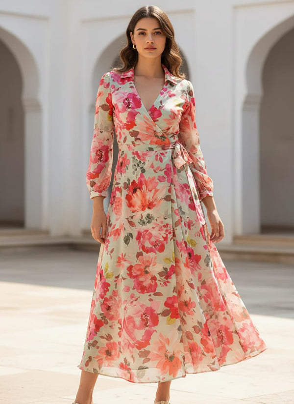 Floral Printed French Crepe Fabric - Wrap Dress Lookbook - FC-0-AA832-110 - alternate view