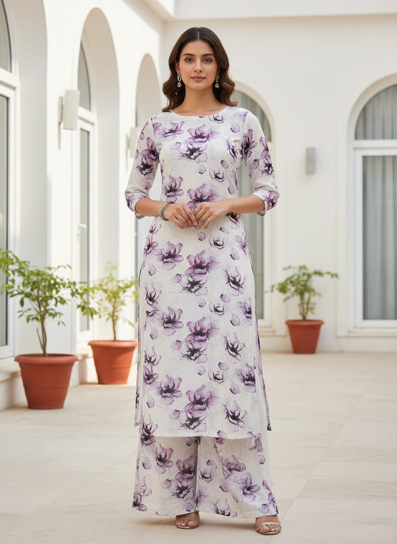 Purple Watercolor Floral French Crepe