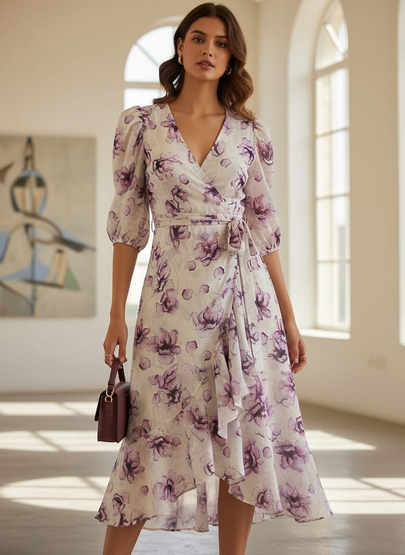 Purple Watercolor Floral French Crepe