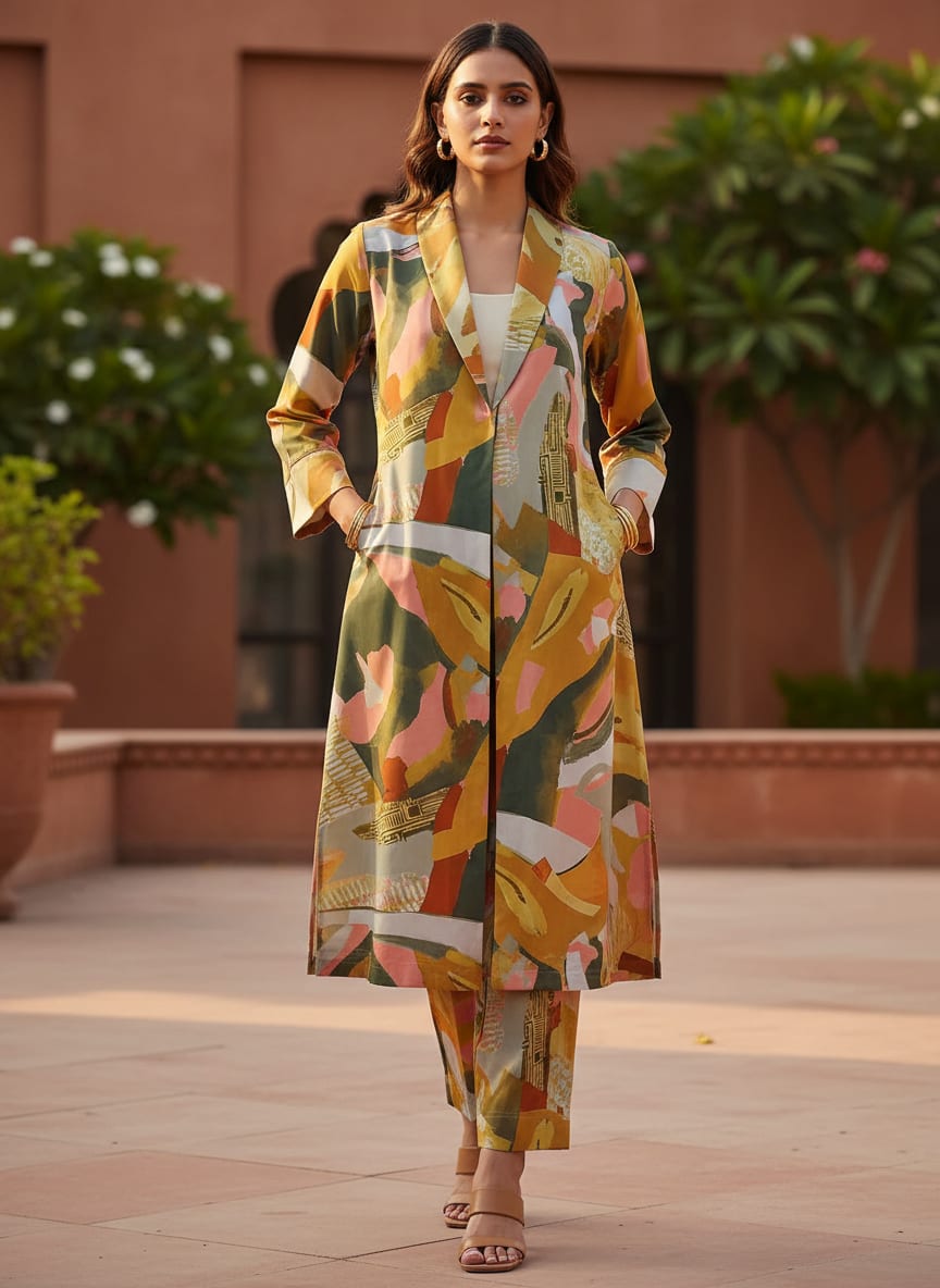 Abstract Printed French Crepe Fabric