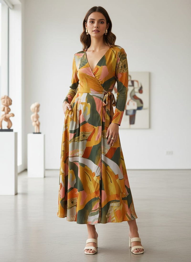 Abstract Printed French Crepe Fabric