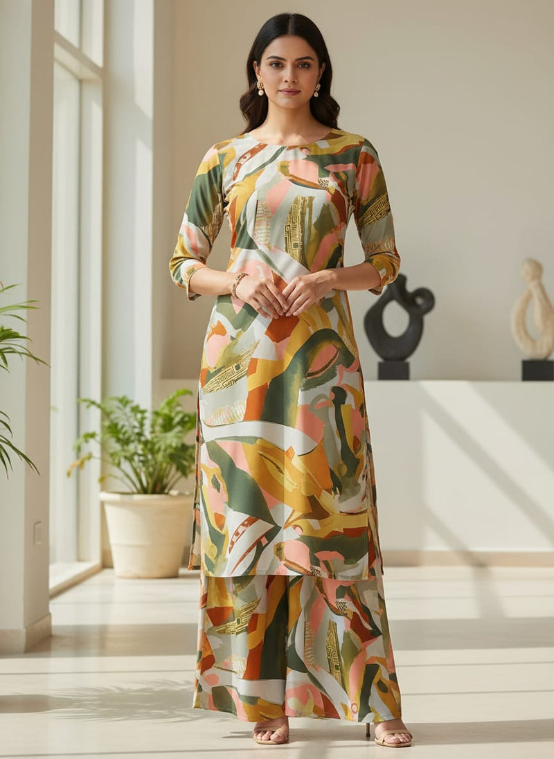 Abstract Printed French Crepe Fabric