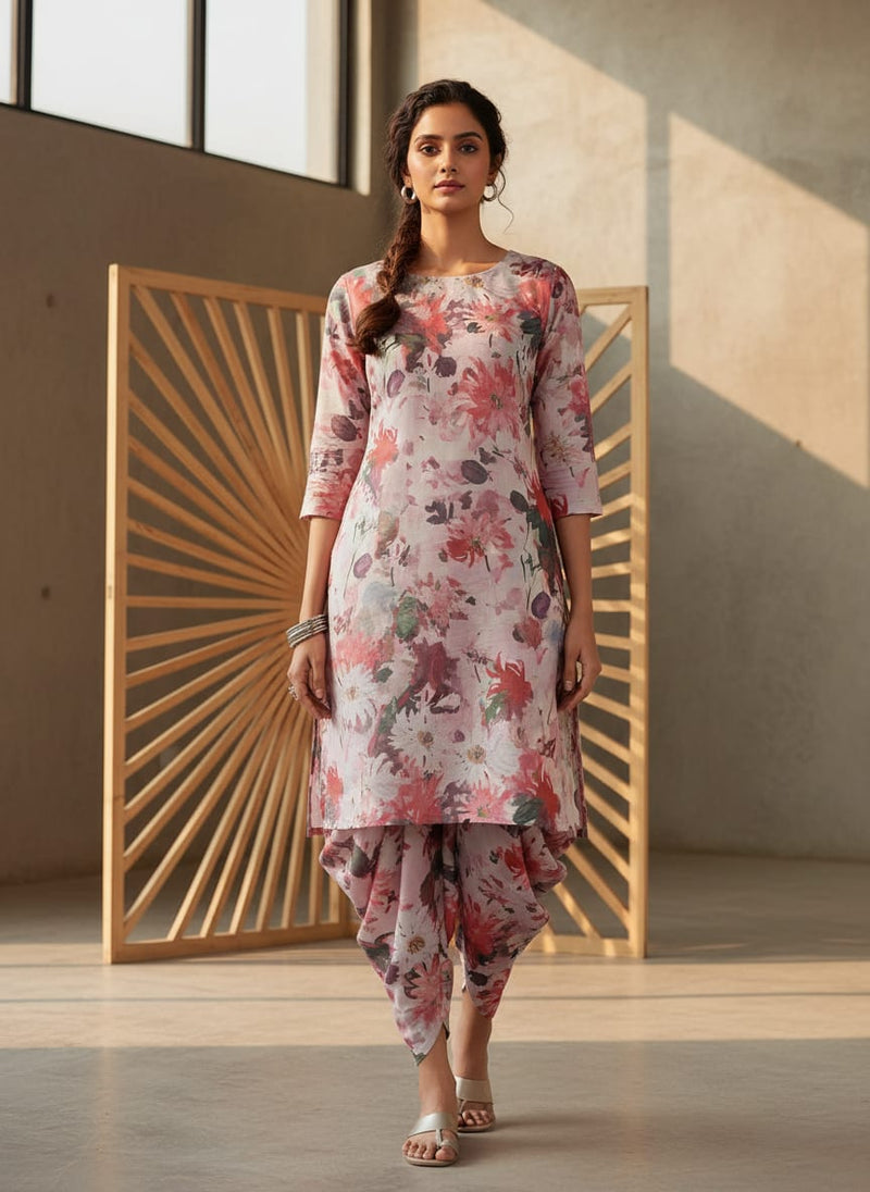 Linen Satin Floral Printed Fabric
