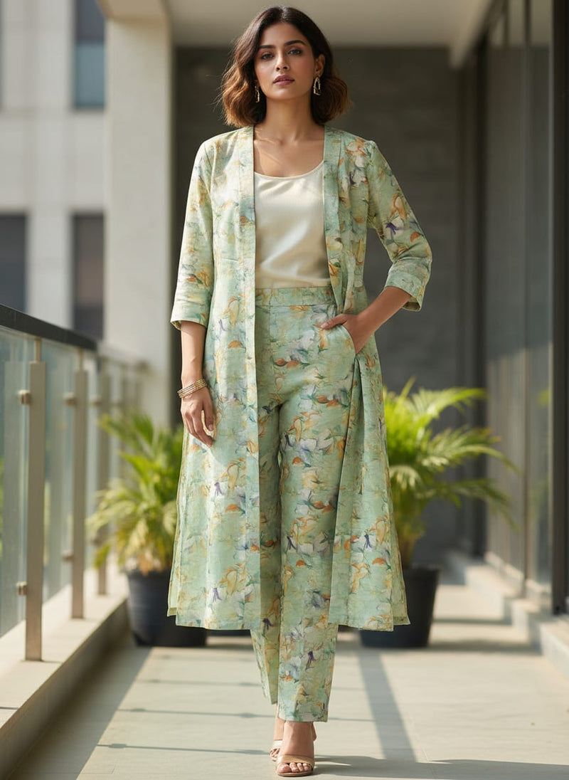 Linen Satin Floral Printed Fabric
