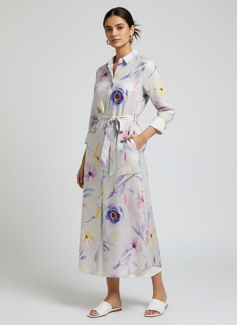 Linen Satin Floral Printed Fabric
