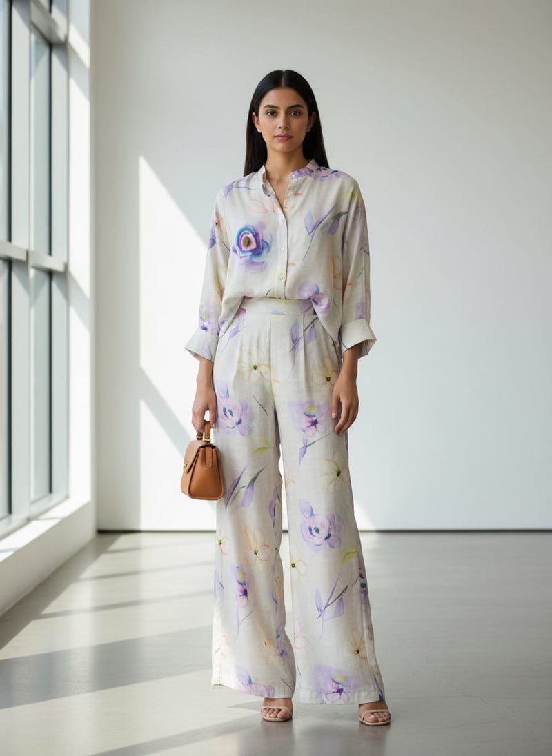 Linen Satin Floral Printed Fabric