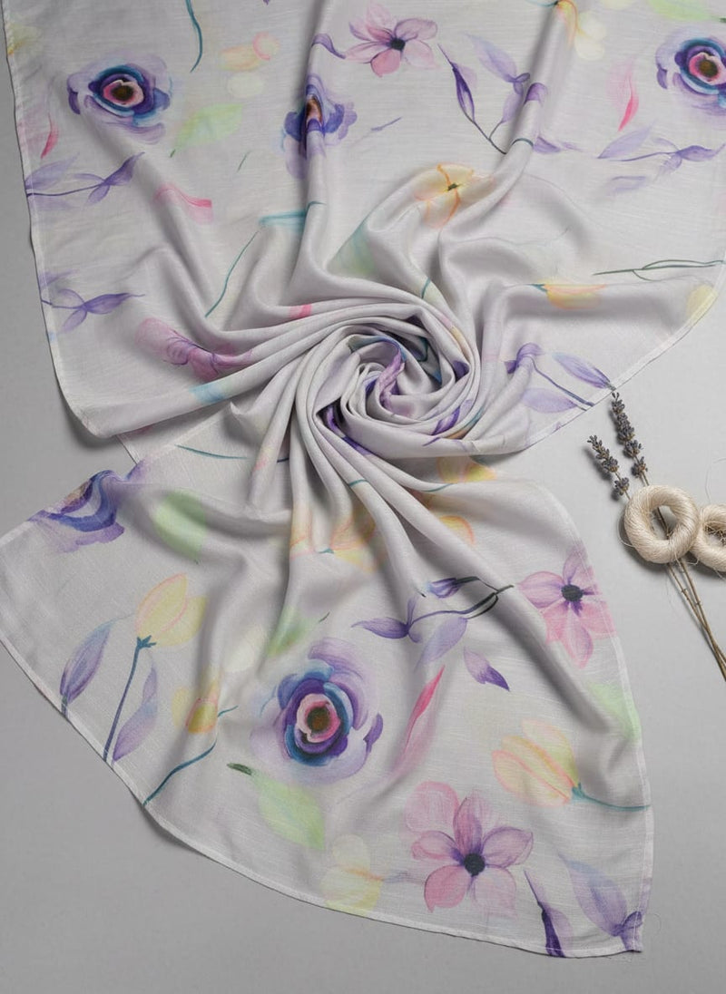 Linen Satin Floral Printed Fabric