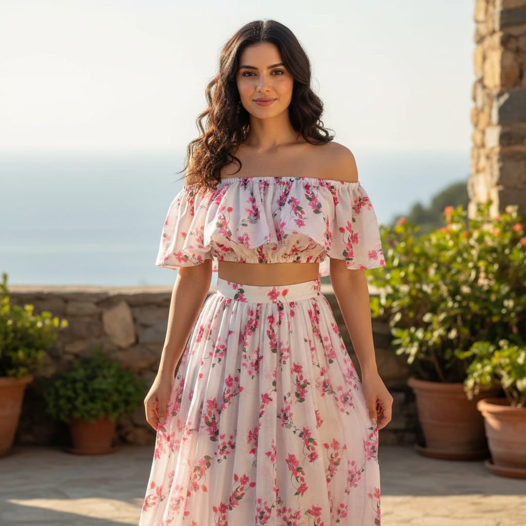 Linen Satin Floral Printed Fabric