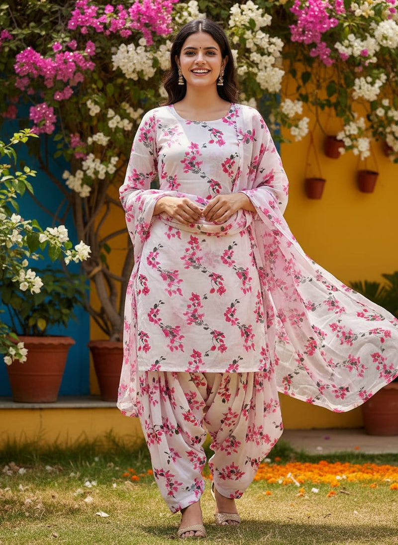 Linen Satin Floral Printed Fabric