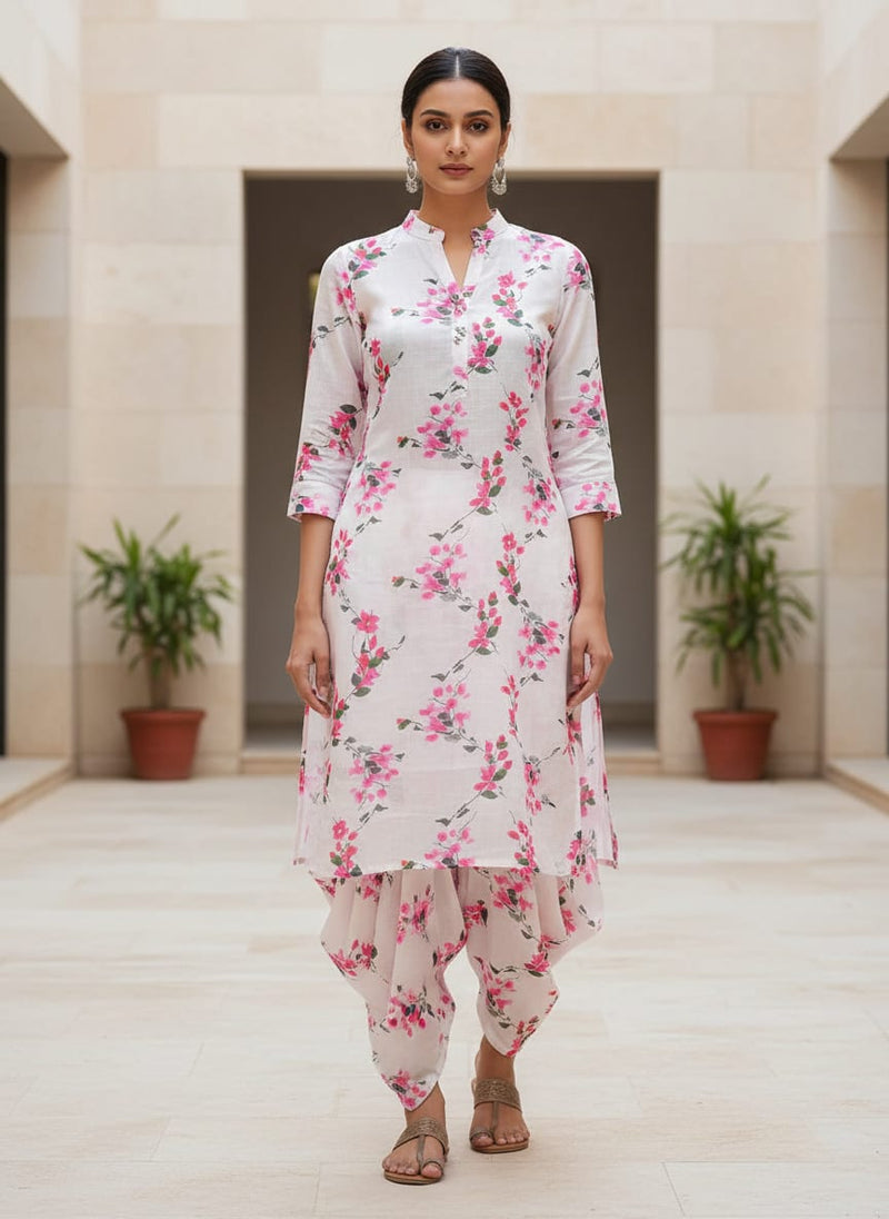 Linen Satin Floral Printed Fabric