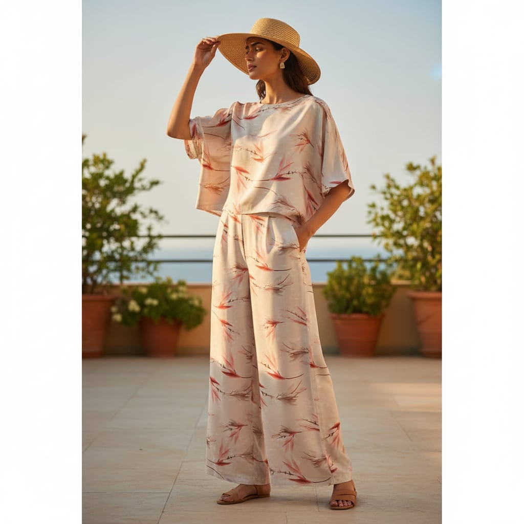 Linen Satin Floral Printed Fabric