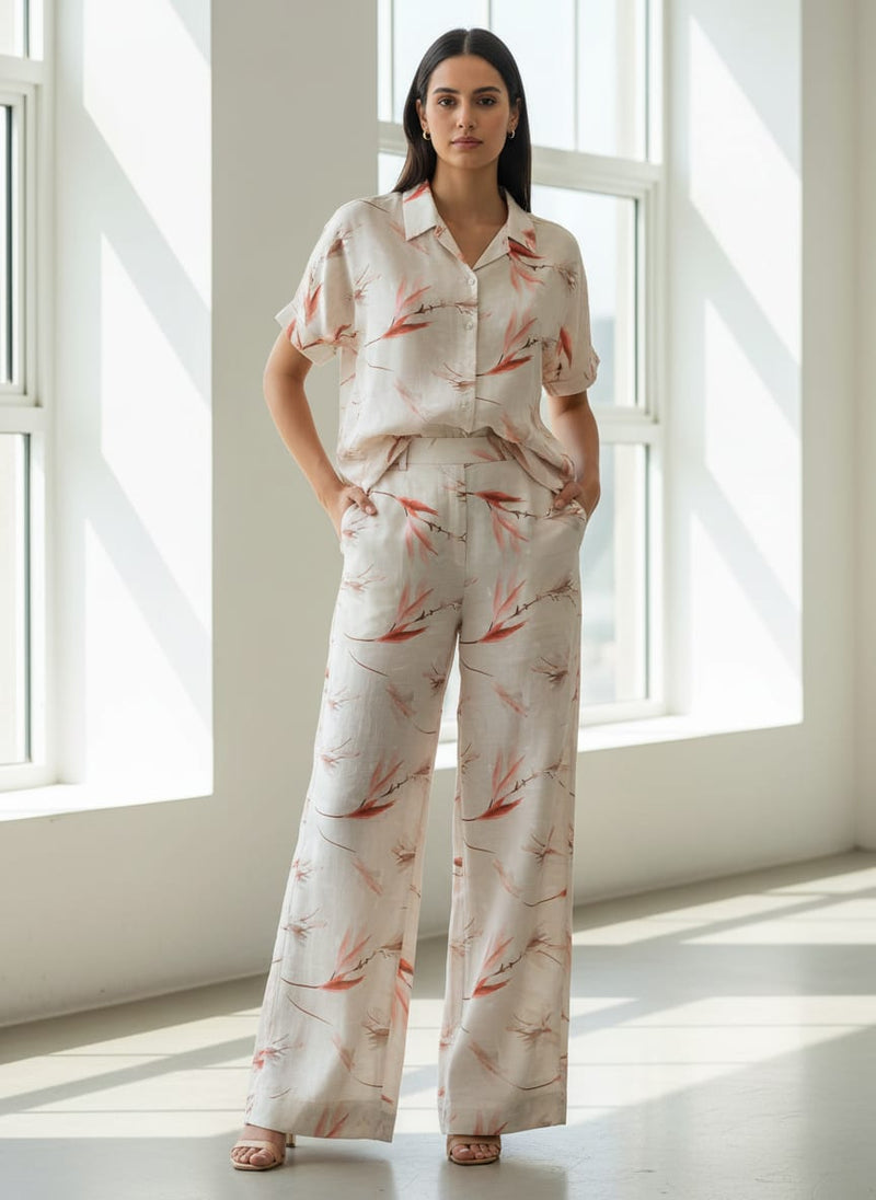 Linen Satin Floral Printed Fabric