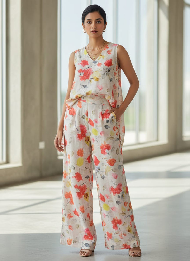 Linen Satin Floral Print Fabric