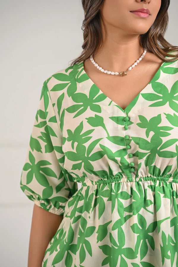 Green Leaf Printed Midi Dress – 89.3 - alternate view