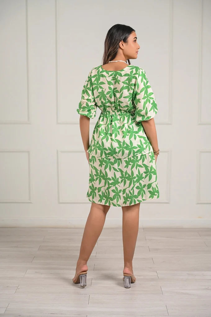 Green Leaf Printed Midi Dress – 89.5
