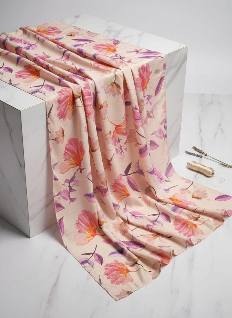 Beige Floral Digital Print Polyester Fabric