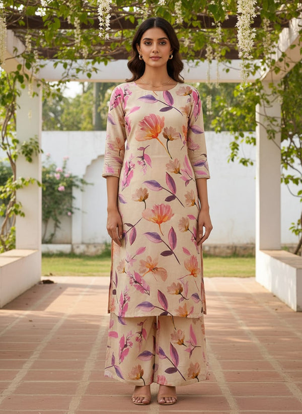Beige Floral Digital Print Polyester Fabric - Straight Kurta with Palazzo Lookbook - DPQ-0-AA759-145 - alternate view