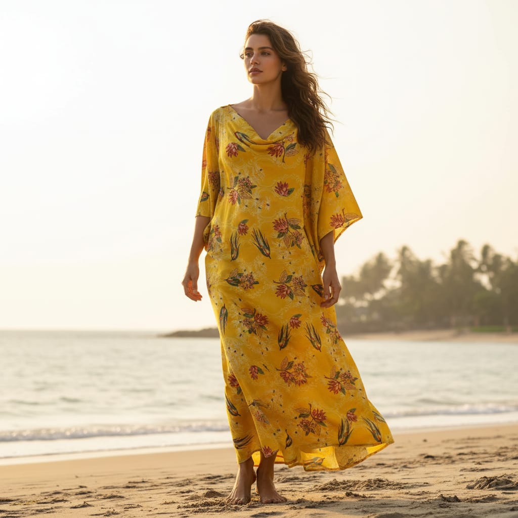 FAB VOGUE Studio Yellow Dola Silk Floral Printed Fabric