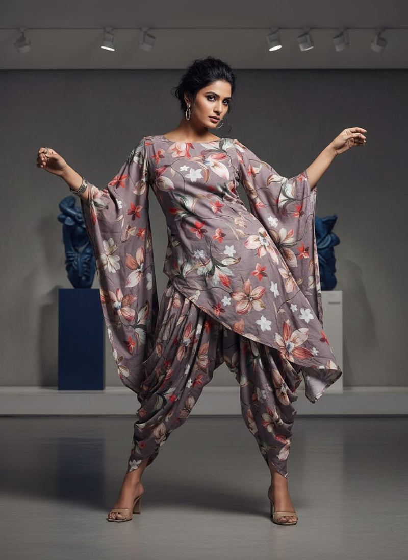 Elegant Mauve Floral Printed Polyester Fabric for Apparel