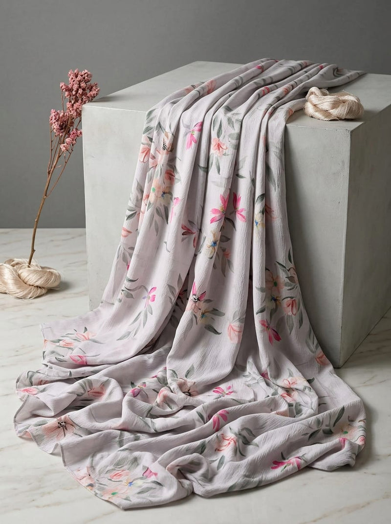 Grey Watercolour Floral Botanical Premium Quality Digital Printed Fabric