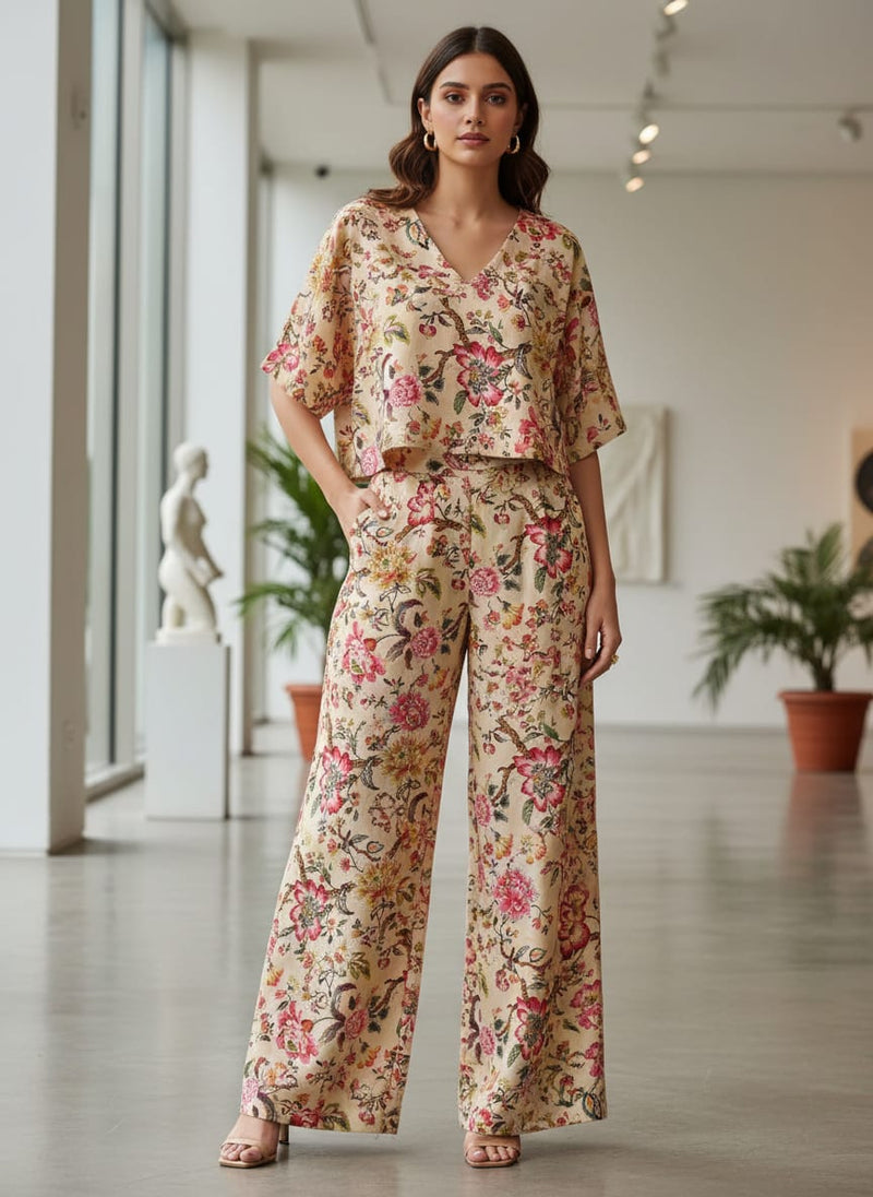 Premium Chinoiserie Floral Printed Polyester Fabric