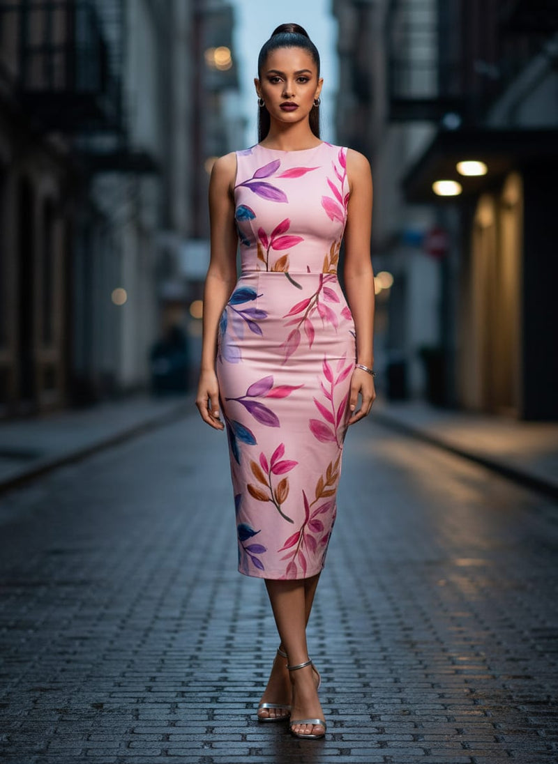Pink Floral French Crepe Fabric