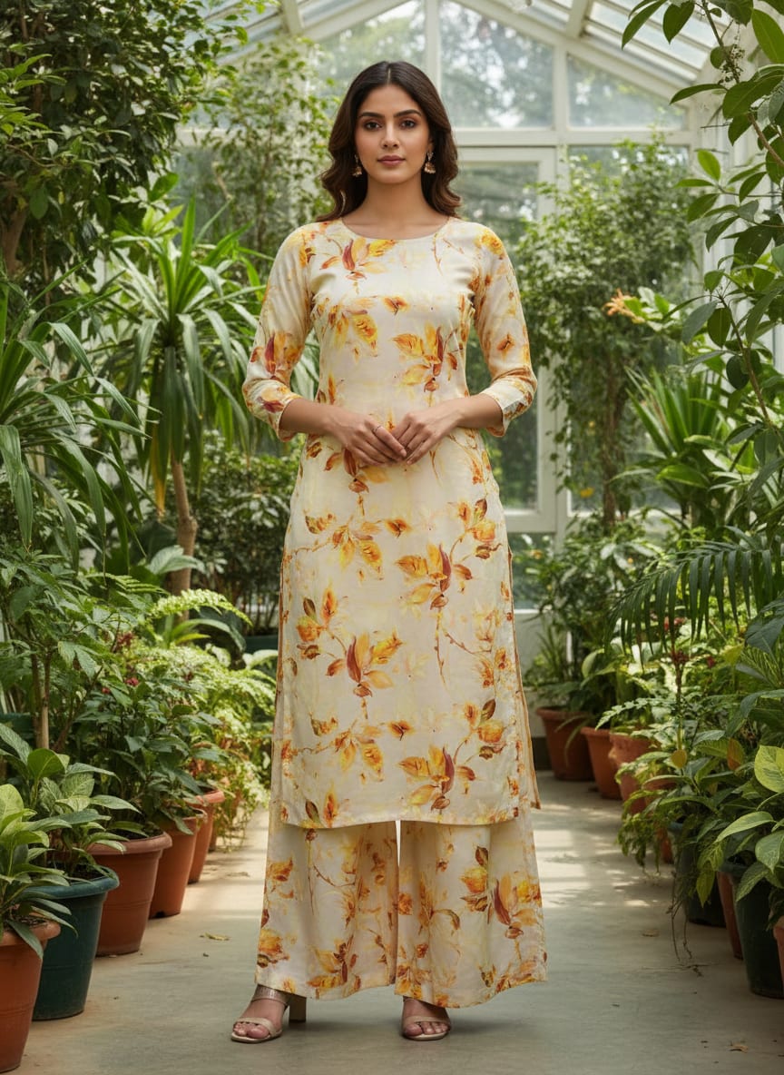 Vibrant Yellow Orange Floral Printed Polyester Fabric