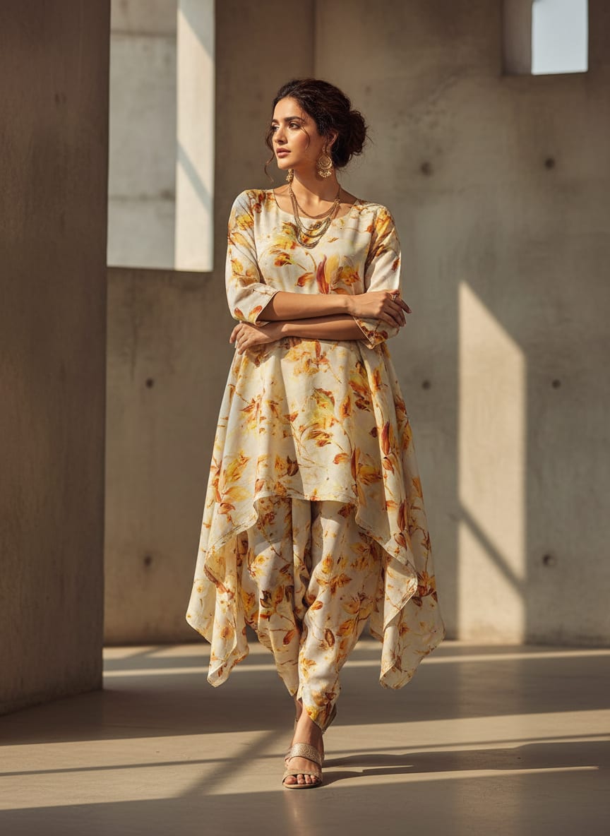 Vibrant Yellow Orange Floral Printed Polyester Fabric