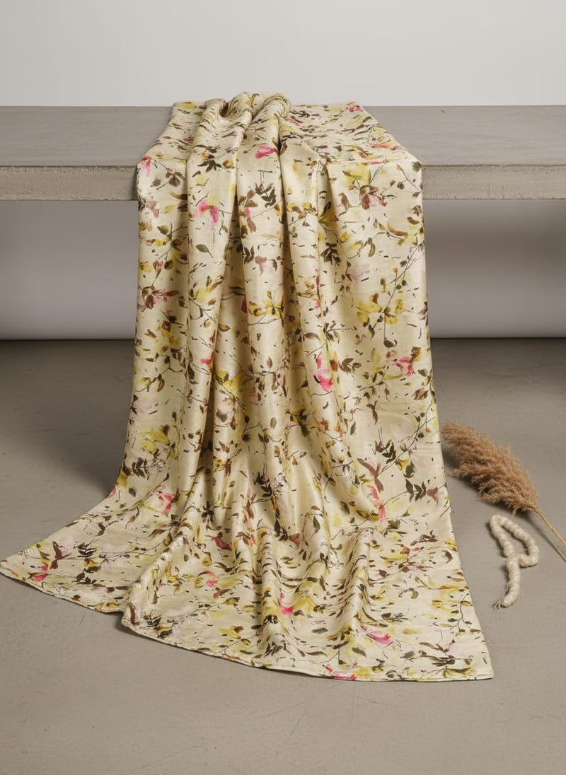 Dola Silk Abstract Floral Beige Pink Yellow Polyester Fabric