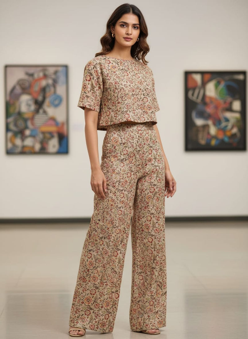 Beige Multi Floral Ditsy Printed Polyester Fabric for Apparel