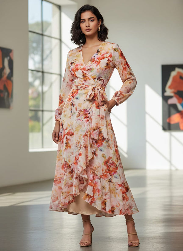 Multi Floral Printed French Crepe Polyester Fabric - Wrap Dress Lookbook - FC-0-AA817-110 - alternate view