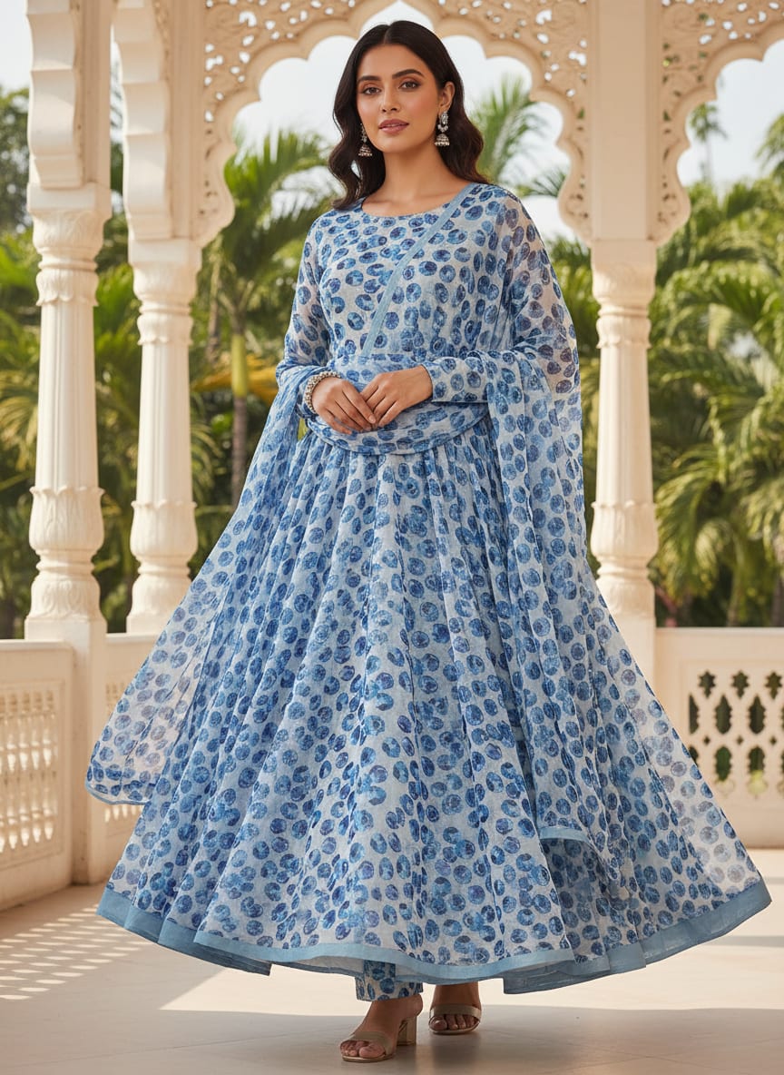 Blue Starry Organza Fabric